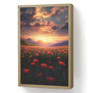 OnlyWow NÁSTĚNNÁ LAMPA S AKUMULÁTOREM Krajina - Západ slunce - Květinové pole 40x60 cm obraz