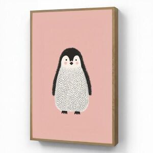 OnlyWow DOBÍJECÍ NOČNÍ LAMPIČKA Tučňák - Tečky - Minimalistický - Růžový 70x100 cm obraz