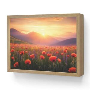 OnlyWow NÁSTĚNNÁ LAMPA S AKUMULÁTOREM Krajina - Západ slunce - Květinové pole 40x30 cm obraz