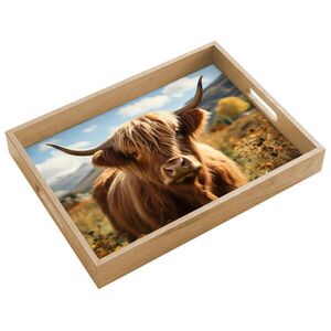 OnlyWow SERVÍROVACÍ PODNOS Skotský horal - Květiny - Rohy - Mraky 40x30 cm obraz
