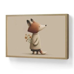OnlyWow DOBÍJECÍ NOČNÍ LAMPIČKA Liška - Žluté květy - Minimalistický 60x40 cm obraz