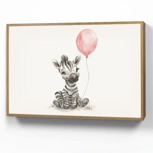 OnlyWow DOBÍJECÍ NOČNÍ LAMPIČKA Zebra - Dítě - Zvířata - Růžový balónek 100x70 cm obraz