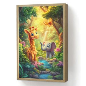 OnlyWow NÁSTĚNNÁ LAMPA S AKUMULÁTOREM Žirafa - slon - květiny - džungle 40x60 cm obraz