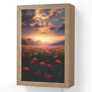 OnlyWow NÁSTĚNNÁ LAMPA Krajina - Západ slunce - Květinové pole 20x30 cm obraz