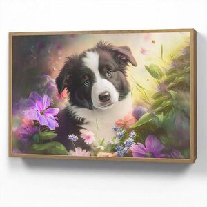 OnlyWow NÁSTĚNNÁ LAMPA S AKUMULÁTOREM Štěně - Slunce - Květiny - Příroda - Border kolie - Pes 100x70 cm obraz