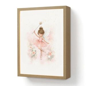 OnlyWow DOBÍJECÍ NOČNÍ LAMPIČKA Baletka - Víla - Květiny - Růžová 30x40 cm obraz