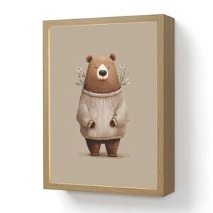 OnlyWow DOBÍJECÍ NOČNÍ LAMPIČKA Medvěd - Bílé květy - Cosy 30x40 cm obraz