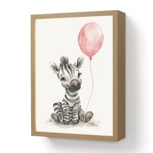 OnlyWow DOBÍJECÍ NOČNÍ LAMPIČKA Zebra - Dítě - Zvířata - Růžový balónek 30x40 cm obraz