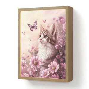 OnlyWow DOBÍJECÍ NOČNÍ LAMPIČKA Koťátko - Květiny - Motýli - Fialová 30x40 cm obraz