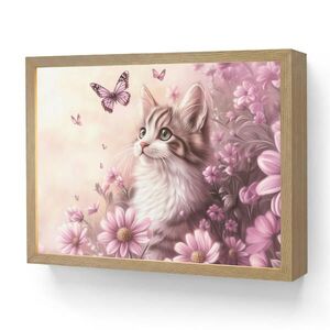 OnlyWow DOBÍJECÍ NOČNÍ LAMPIČKA Koťátko - Květiny - Motýli - Fialová 40x30 cm obraz