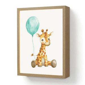 OnlyWow NÁSTĚNNÁ LAMPA S AKUMULÁTOREM Žirafa - Dítě - Zvířata - Modrý balón 30x40 cm obraz