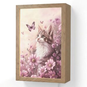 OnlyWow NÁSTĚNNÁ LAMPA Koťátko - Květiny - Motýli - Fialová 20x30 cm obraz