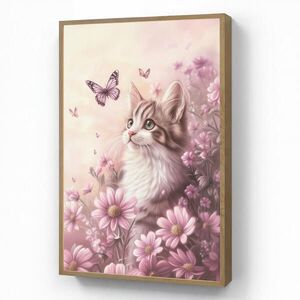 OnlyWow DOBÍJECÍ NOČNÍ LAMPIČKA Koťátko - Květiny - Motýli - Fialová 70x100 cm obraz