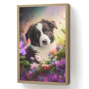 OnlyWow NÁSTĚNNÁ LAMPA S AKUMULÁTOREM Štěně - Slunce - Květiny - Příroda - Border kolie - Pes 40x60 cm obraz