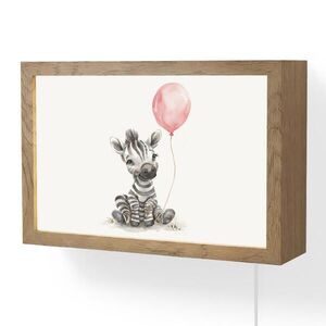 OnlyWow NÁSTĚNNÁ LAMPA Zebra - Dítě - Zvířata - Růžový balónek 30x20 cm obraz