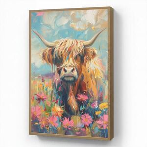OnlyWow NÁSTĚNNÁ LAMPA S AKUMULÁTOREM Skotský horal - Příroda - Barevné - Květiny 70x100 cm obraz