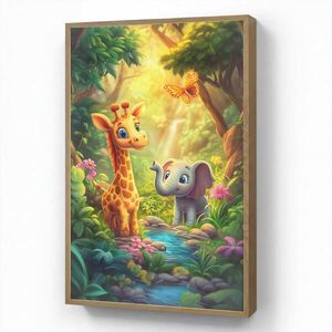 OnlyWow NÁSTĚNNÁ LAMPA S AKUMULÁTOREM Žirafa - slon - květiny - džungle 60x90 cm obraz