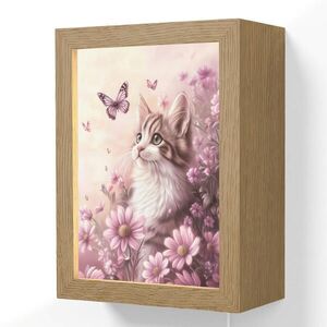 OnlyWow NÁSTĚNNÁ LAMPA Koťátko - Květiny - Motýli - Fialová 15x20 cm obraz