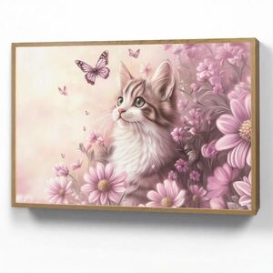 OnlyWow DOBÍJECÍ NOČNÍ LAMPIČKA Koťátko - Květiny - Motýli - Fialová 100x70 cm obraz