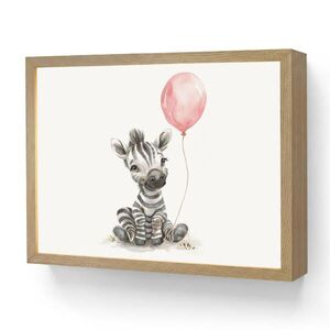 OnlyWow NÁSTĚNNÁ LAMPA S AKUMULÁTOREM Zebra - Dítě - Zvířata - Růžový balónek 40x30 cm obraz