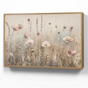 OnlyWow NÁSTĚNNÁ LAMPA S AKUMULÁTOREM Květiny - růžová - moderní - béžová 90x60 cm obraz