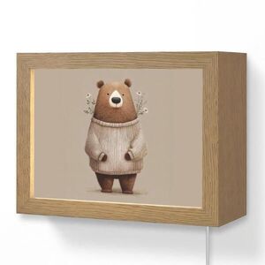 OnlyWow NÁSTĚNNÁ LAMPA Medvěd - Bílé květy - Cosy 20x15 cm obraz