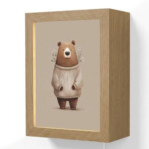 OnlyWow NÁSTĚNNÁ LAMPA Medvěd - Bílé květy - Cosy 15x20 cm obraz