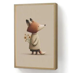 OnlyWow DOBÍJECÍ NOČNÍ LAMPIČKA Liška - Žluté květy - Minimalistický 40x60 cm obraz