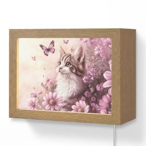 OnlyWow NÁSTĚNNÁ LAMPA Koťátko - Květiny - Motýli - Fialová 20x15 cm obraz