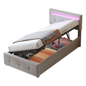 OKWISH ČALOUNĚNÁ postel 90/200 cm šedá z MDF a kovu s LED osvětlením a úložným prostorem obraz