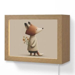 OnlyWow NÁSTĚNNÁ LAMPA Liška - Žluté květy - Minimalistický 20x15 cm obraz