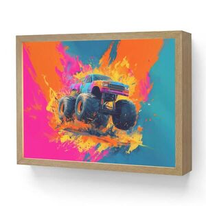 OnlyWow NÁSTĚNNÁ LAMPA S AKUMULÁTOREM Monster truck - Abstraktní - Stříkající barva - Barevné 40x30 cm obraz