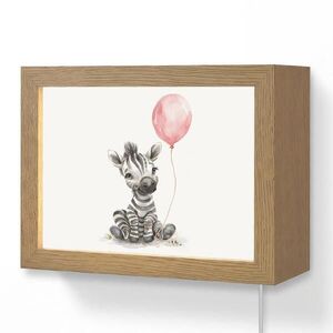 OnlyWow NÁSTĚNNÁ LAMPA Zebra - Dítě - Zvířata - Růžový balónek 20x15 cm obraz