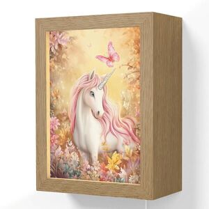 OnlyWow NÁSTĚNNÁ LAMPA Jednorožec - Květiny - Motýl - Růžová 15x20 cm obraz
