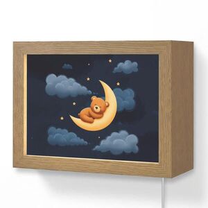 OnlyWow NÁSTĚNNÁ LAMPA Medvídek - Měsíc - Mraky - Hvězdy 20x15 cm obraz