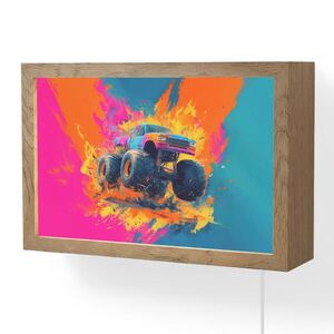 OnlyWow NÁSTĚNNÁ LAMPA Monster truck - Abstraktní - Stříkající barva - Barevné 30x20 cm obraz