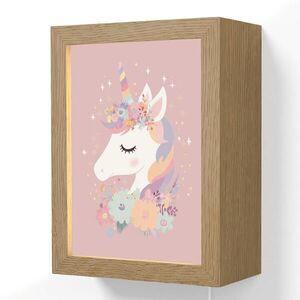OnlyWow NÁSTĚNNÁ LAMPA Jednorožec - růžová - květiny 15x20 cm obraz