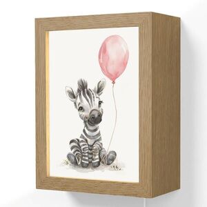OnlyWow NÁSTĚNNÁ LAMPA Zebra - Dítě - Zvířata - Růžový balónek 15x20 cm obraz