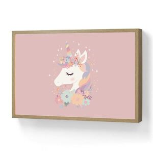 OnlyWow DOBÍJECÍ NOČNÍ LAMPIČKA Jednorožec - růžová - květiny 60x40 cm obraz
