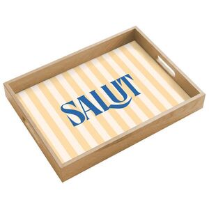 OnlyWow SERVÍROVACÍ PODNOS Salut - Citát - Pruhy - Žlutá - Modrá - Bílá 40x30 cm obraz