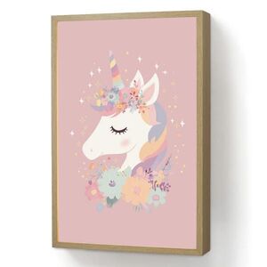 OnlyWow DOBÍJECÍ NOČNÍ LAMPIČKA Jednorožec - růžová - květiny 40x60 cm obraz