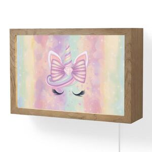 OnlyWow NÁSTĚNNÁ LAMPA Jednorožec - Třpytky - Duha - Pastelové barvy 30x20 cm obraz