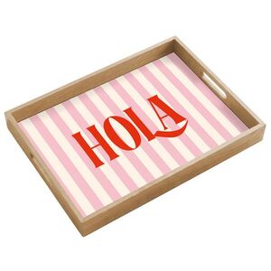OnlyWow SERVÍROVACÍ PODNOS Hola - Citát - Pruhy - Pastelová - Růžová - Červená - Bílá 50x35 cm obraz