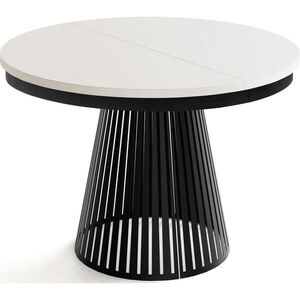 WFL GROUP JÍDELNÍ STŮL Naro Kulatý Rozkládací Industriální s Černou Lamelovou Podnoží, Kašmír 100-176/100/76 cm obraz