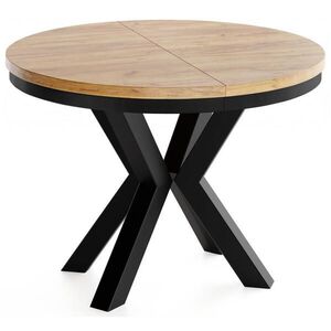 WFL GROUP JÍDELNÍ STŮL Clara Kulatý Rozkládací Industriální s Černámi Kovovými Nohami, Dub Craft Hnědý 100-200/100/76 cm obraz