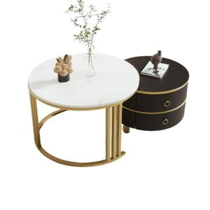 OKWISH KONFERENČNÍ stolek 70/70/46 cm černý z MDF se 2 zásuvkami obraz