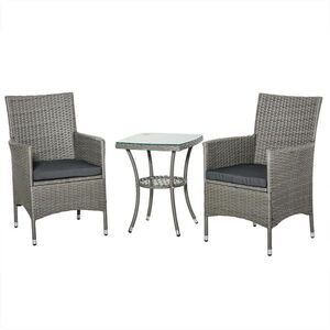 Outsunny SADA zahradního nábytku z ratanu s odkládacím stolkem, bistro set 3dílný, poly ratan + ocel obraz