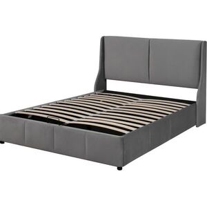 OKWISH ČALOUNĚNÁ postel 140/190 cm šedá ze sametu s hydraulickým úložným prostorem obraz