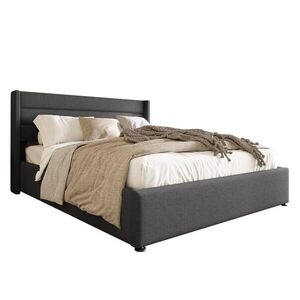 OKWISH ČALOUNĚNÁ postel 160/200 cm šedá z lnu s úložným prostorem a hydraulickým roštem obraz