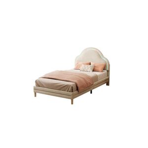 OKWISH ČALOUNĚNÁ postel 90/200 cm béžová ze sametu s LED osvětlením a čelem ve tvaru oblaku obraz
